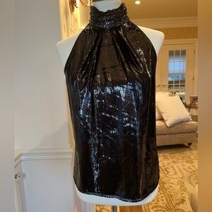 RTA black mock neck shimmer halter top size small